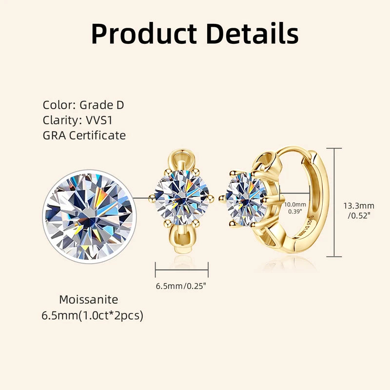 2025 New 2.0cttw D Moissanite Hoop Huggie Earrings for Women 925 Silver-losil