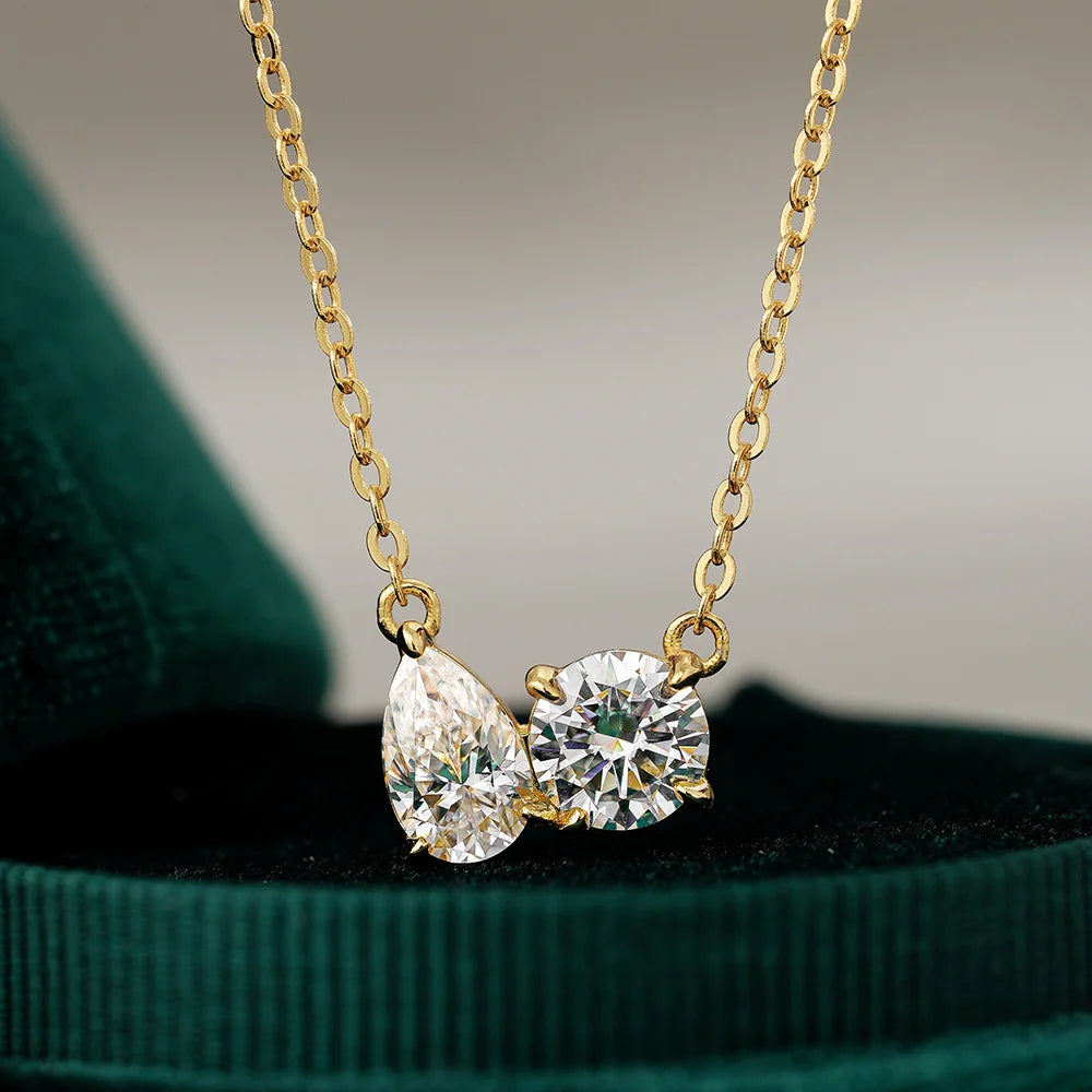 OEVAS 2CT Pear Cut Moissanite 2-stone Pendant Necklace For Women 100% S925-losil