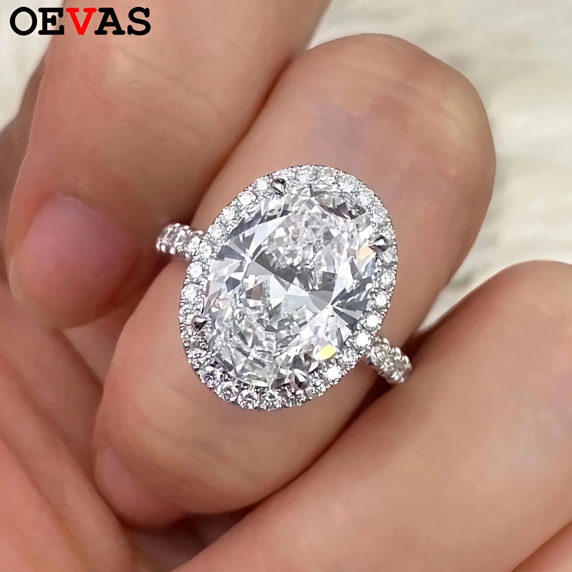 OEVAS 5CT 9*11mm Oval Cut High Carbon Diamond Halo Ring For Women-losil