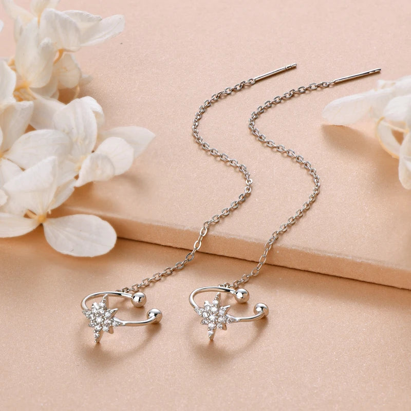Anziw Moissanite Star Ear Line Cuff Crawler Climber Earrings for Women 925-losil