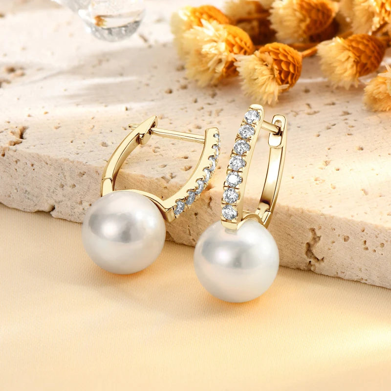 Anziw 100% 925 Sterling Silver Freshwater Pearl Drop Hook Hoop Earrings for-losil