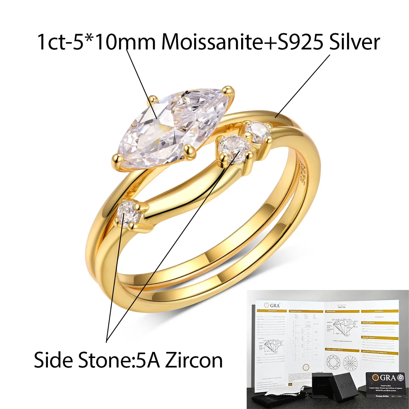OEVAS 1ct 5*10mm Moissanite Rings 100% 925 Sterling Silver two Rings Set-losil