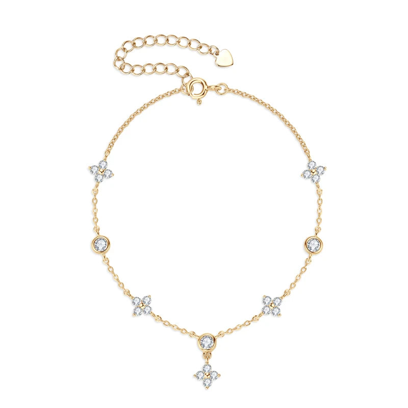 Anziw Silver 925 Clover Flower Bracelet Certified D Color Moissanite Bracelets Gold-losil