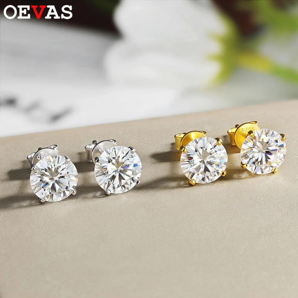 OEVAS Real 0.2CT-3CT D Color Moissanite Four Claws Stud Earrings For Women-losil