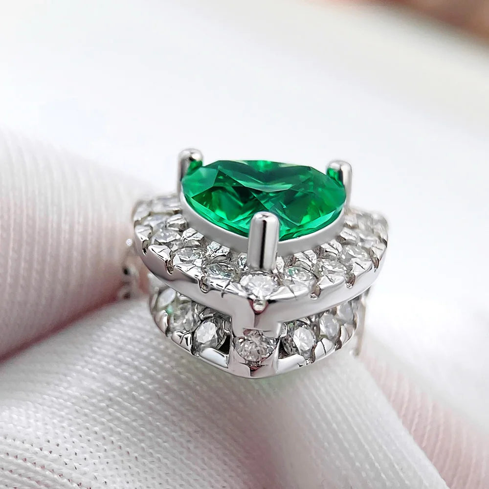 OEVAS 1CT 6.5mm Heart Cut Lab Grown Colombian Emerald Necklace for Women-losil