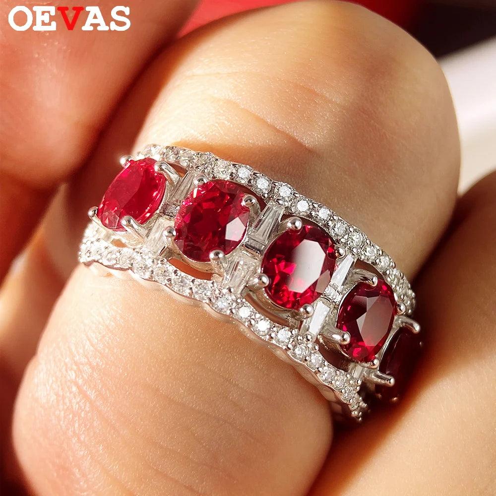 OEVAS 4x5mm Oval Cut Lab Grown Ruby Ring for Women 100% S925-losil