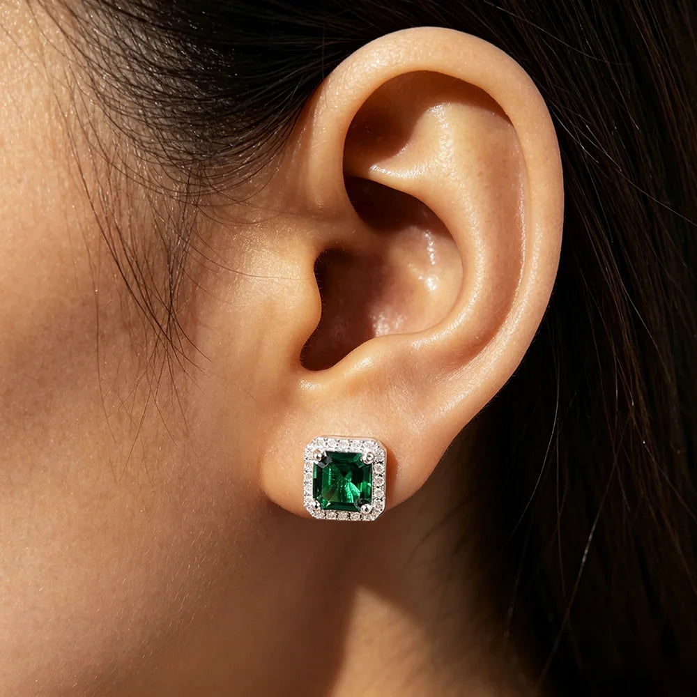 OEVAS 2CT Asscher Cut Lab Grown Emerald Earrings for Women S925 Silver-losil