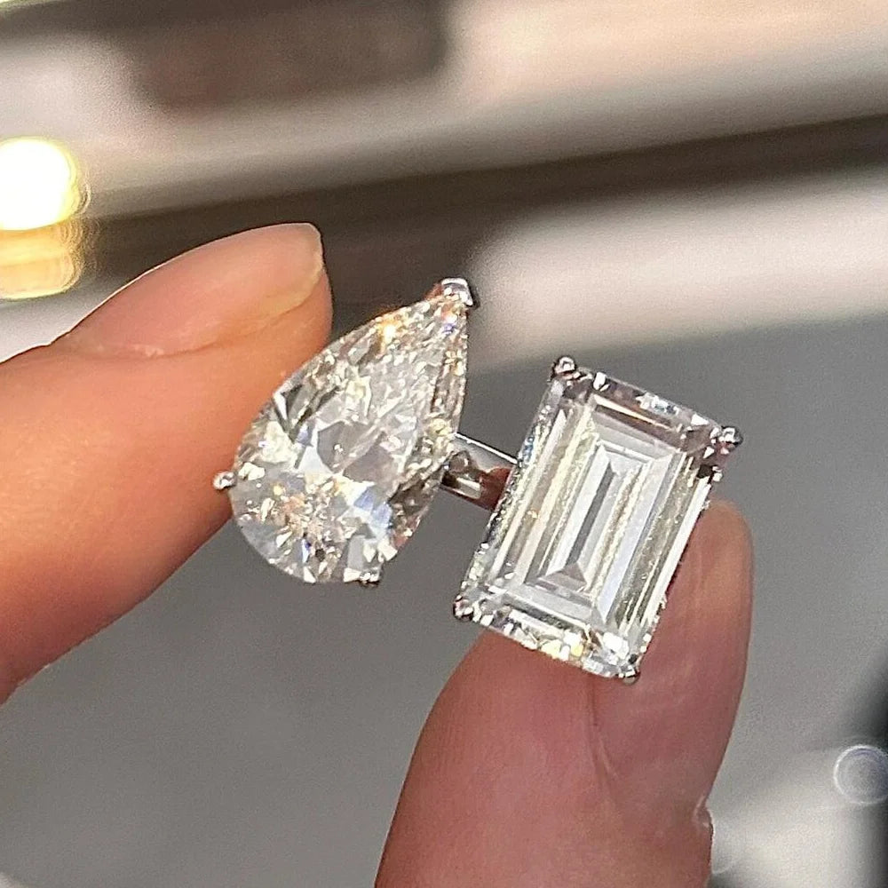 OEVAS D Color 2-Stone Full Moissanite Rings 100% S925 Silver Open Ring-losil