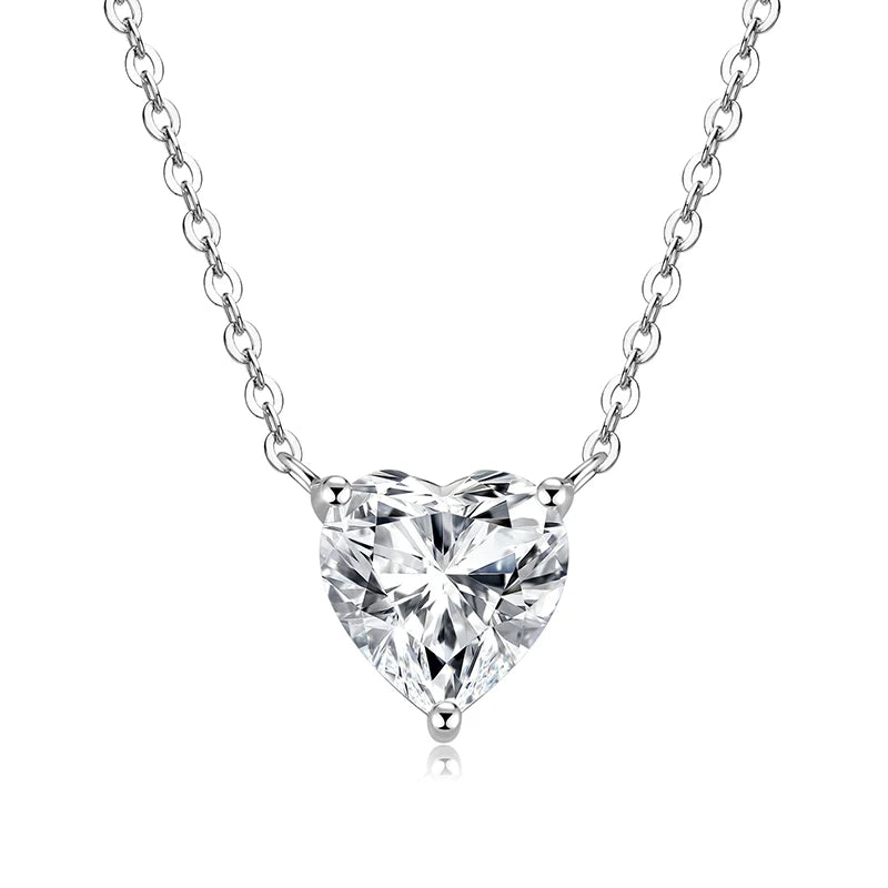 Anziw 1-2Carat Heart Moissanite Pendant Necklaces for Woman S925 Silver Solitaire Diamond-losil