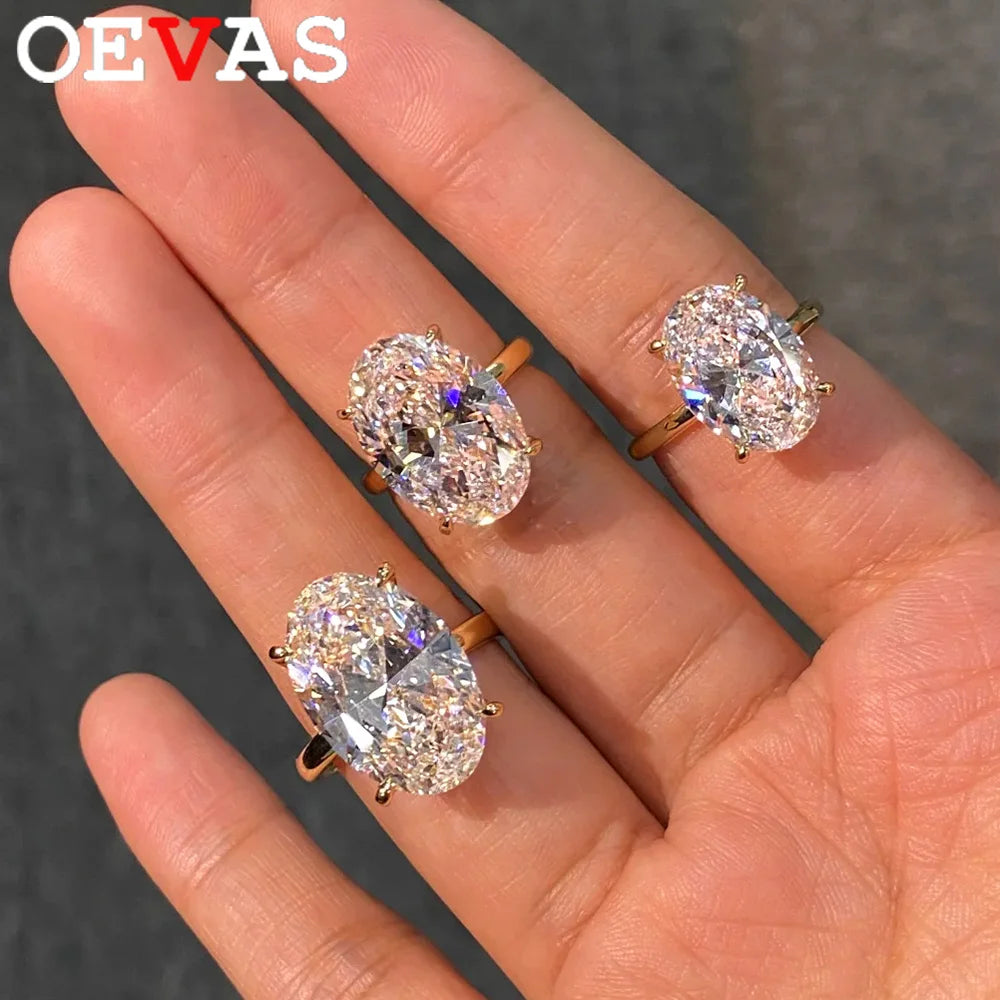 OEVAS 1-8CT 10X14MM Oval Cut Solitaire Moissanite Ring For Women S925 Silver-losil