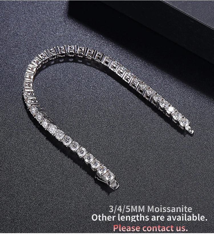 OEVAS 2/2.5/3/4/5mm Full Moissanite Bracelet for Women 100% 925 Sterling Silver Party-losil