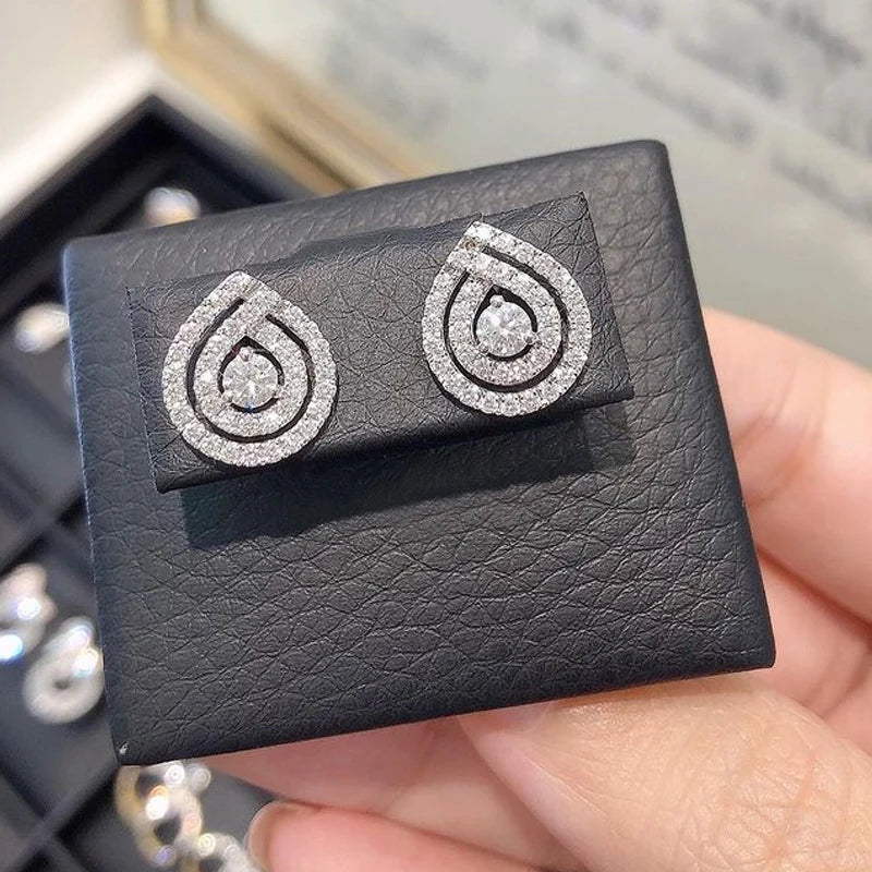 Huitan Luxury Crystal Cubic Zircon Earrings for Women Ear Stud Piercing Exquisite-losil