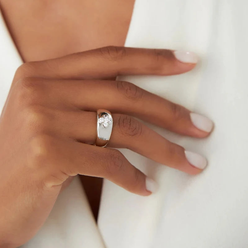 2025 Trendy Clover Flower Chunky Ring 925 Sterling Sliver D Moissanite Rings-losil