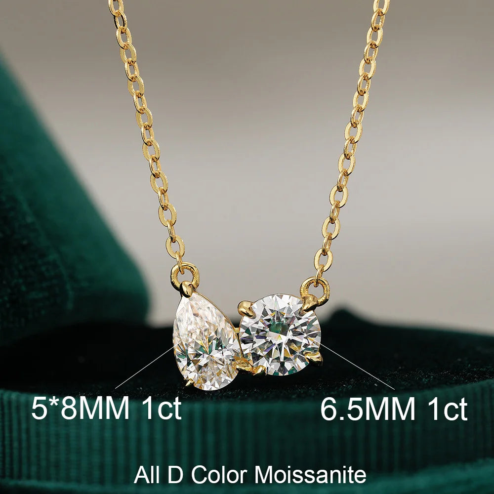 OEVAS 2CT Pear Cut Moissanite 2-stone Pendant Necklace For Women 100% S925-losil