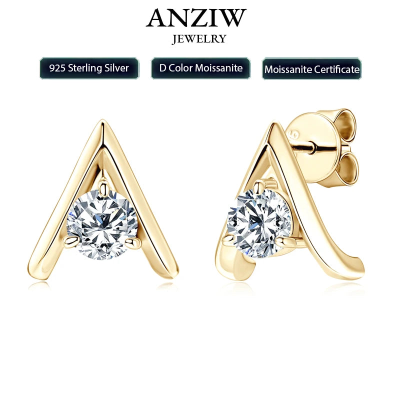 Original 925 Silver 5mm 0.5ct Round D Moissanite Triangle Stud Earrings for-losil