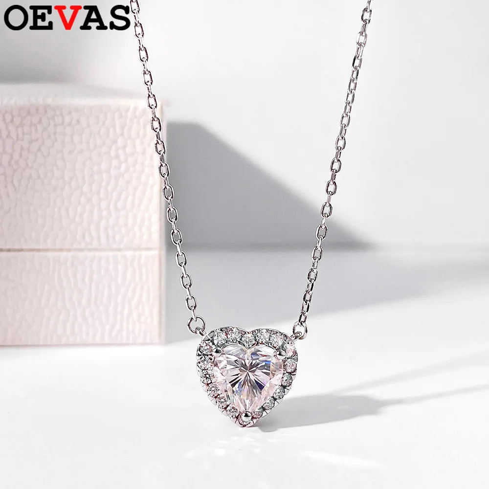 OEVAS 1-4CT Heart Full Moissanite Pendant Necklace For Women S925 Sterling Silver-losil