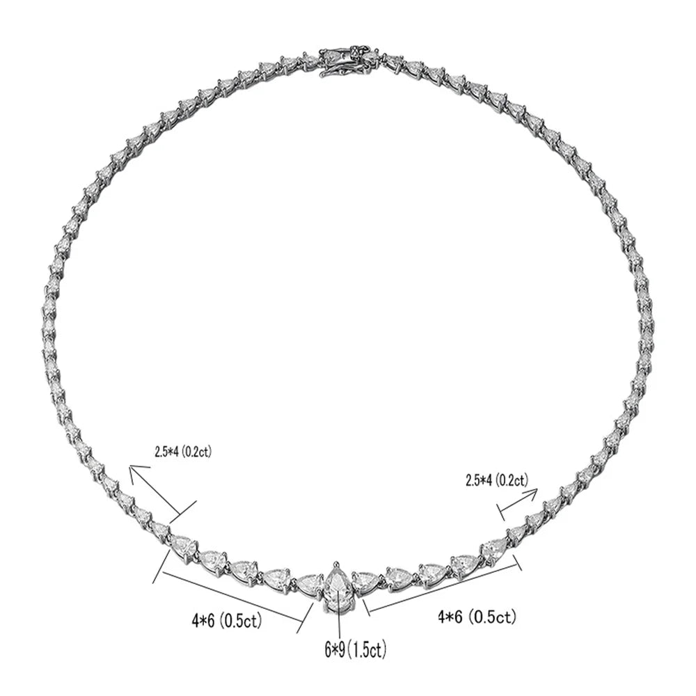OEVAS Waterdrop Full Moissanite Tennis Necklace for Women S925 Silver Pear Cut-losil