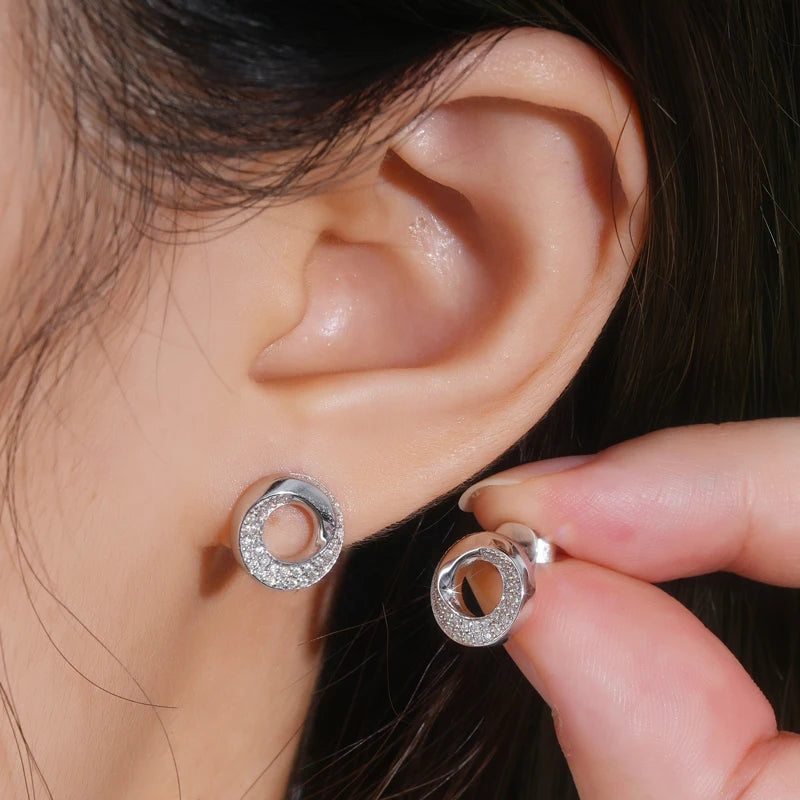Anziw Doughnut Circle D Color Moissanite Stud Earrings for Women Men Real-losil