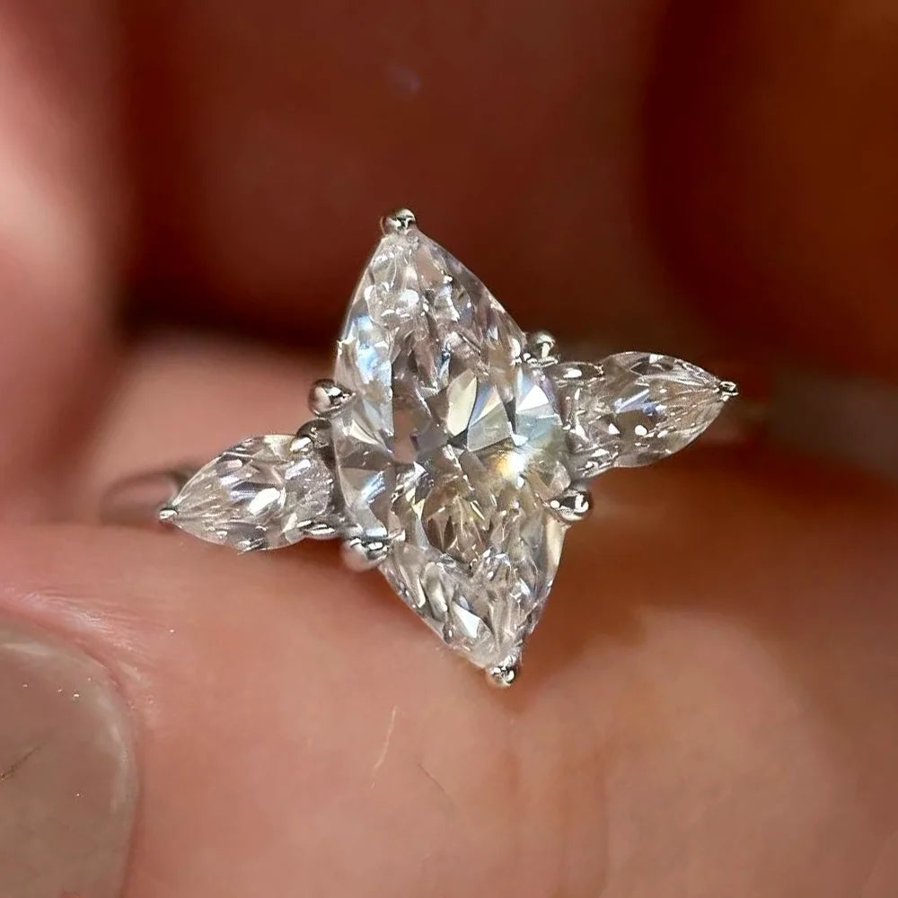 OEVAS 3CT 7*14mm Marquise Cut Zircon Ring For Women 100% S925 Silver-losil
