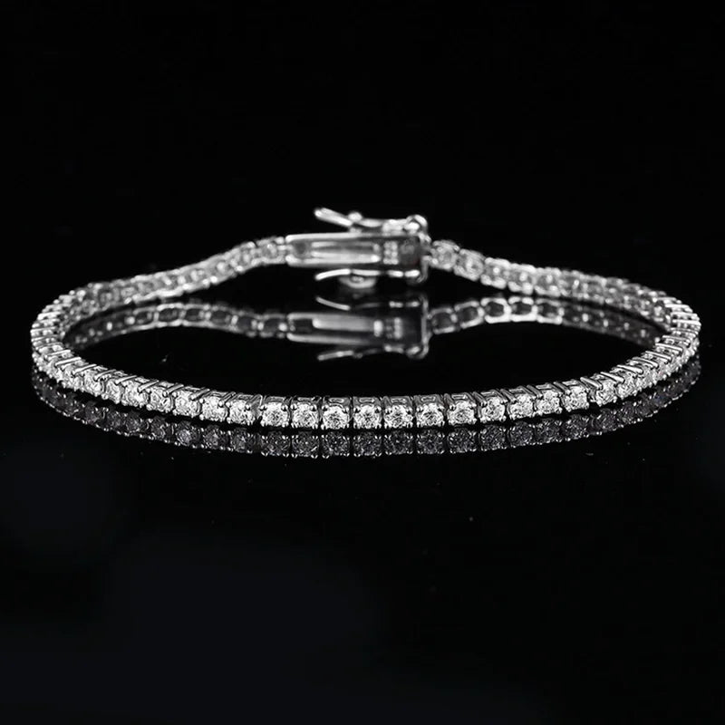 OEVAS 2MM 0.03 Carat Real Moissanite Women Tennis Chain Bracelet Fine Jewelry-losil