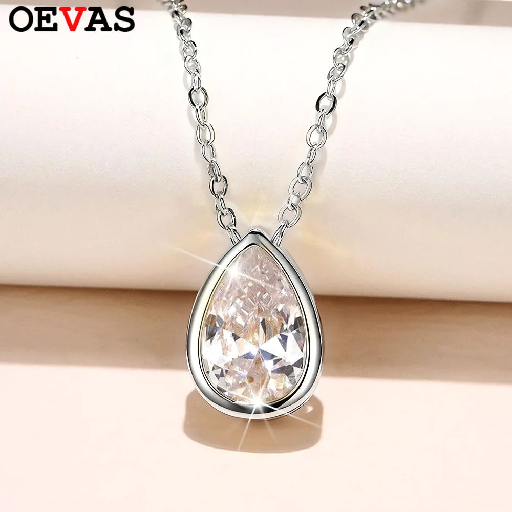OEVAS 1/2/3/4CT Waterdrop Moissanite Necklace For Women S925 Silver Plated 18K Gold-losil