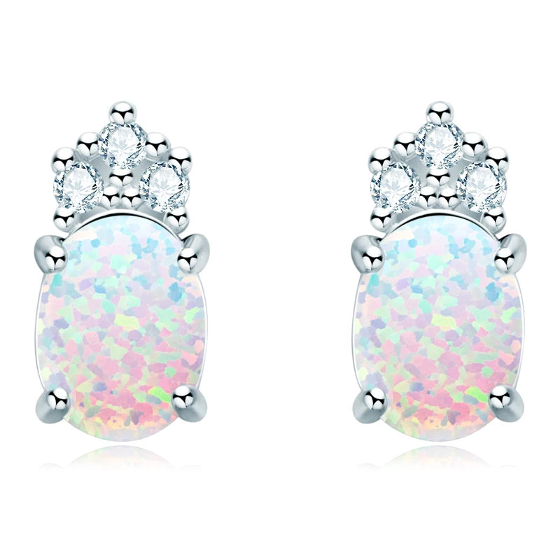 Fresh Opal Drop Stud Earrings for Women 925 Sterling Silver Curved Bar-losil