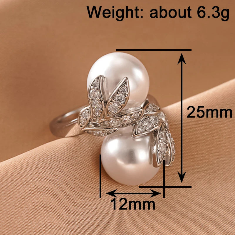 Huitan Attractive Ring with Imitation Pearl Exquisite Trendy Finger Accessories for Women-losil