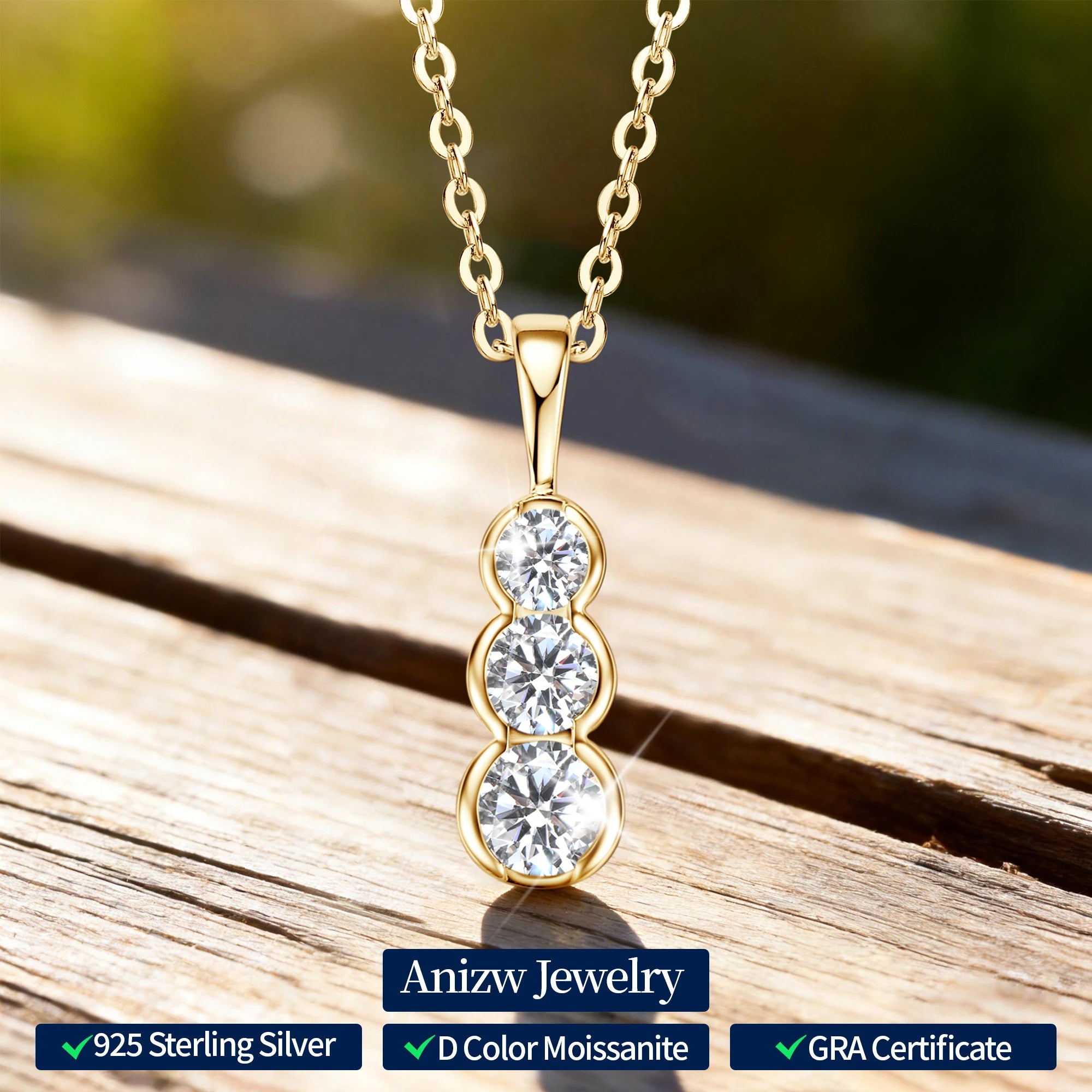 4mm&3.5mm&3mm 0.60cttw. 3 Stones D Color Moissanite Pendant Necklaces 925 Silver for-losil