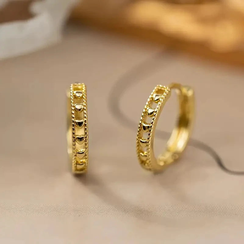 Huitan Opulent Dainty Hoop Earrings with Hollow Heart Design Graceful Elegant Jewelry-losil