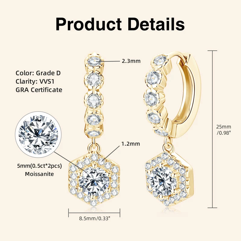 Anziw 2023 New Women's Hoop Earrings 5mm D0.5CT Moissanite Drop Earrings Silver-losil