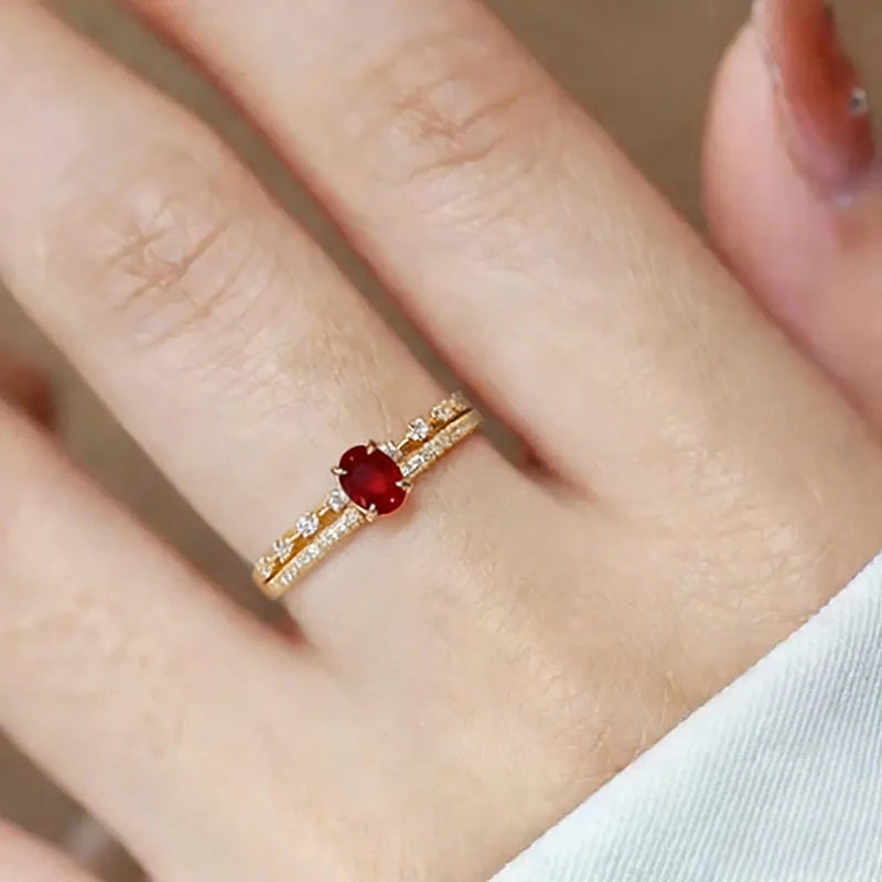 Huitan Creative Ring for Engagement Attractive Red Cubic Zirconia Women Finger Accessories-losil