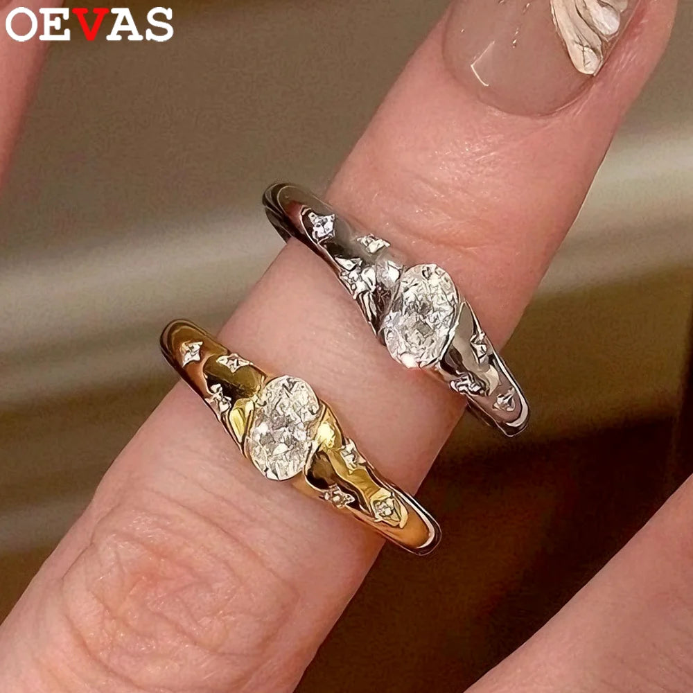 OEVAS 4*6MM Oval Cut Moissanite Ring S925 Sterling Silver 18K Gold Lab-losil