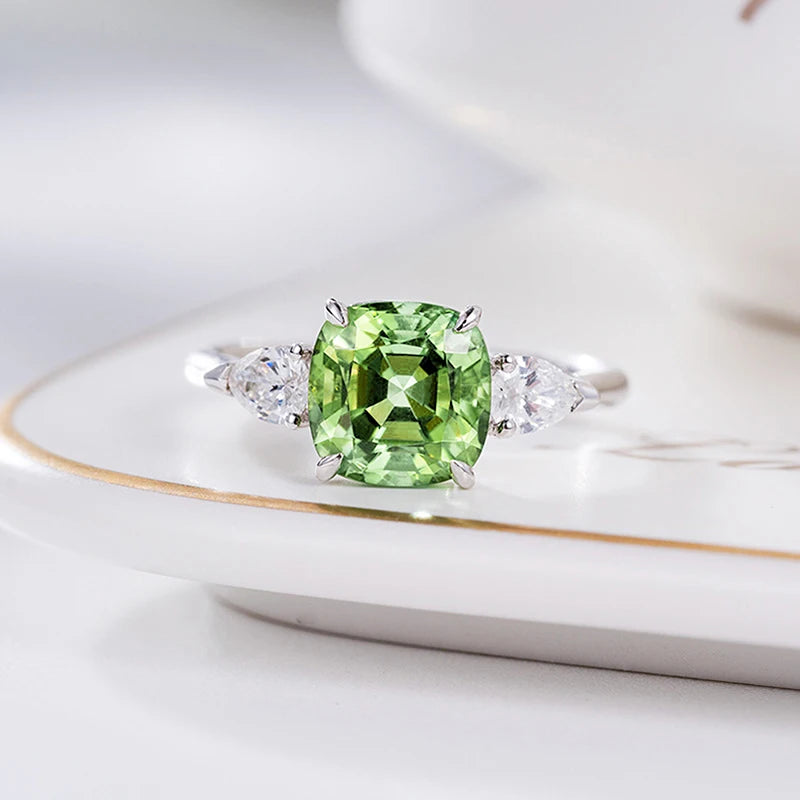 Huitan Light Green Cubic Zirconia Rings for Women Newly Designed Wedding Accessories-losil