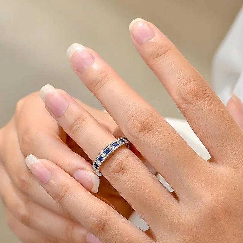 Huitan Shiny Blue/White Cubic Zirconia Rings for Women Novel Creative Attractive Female-losil