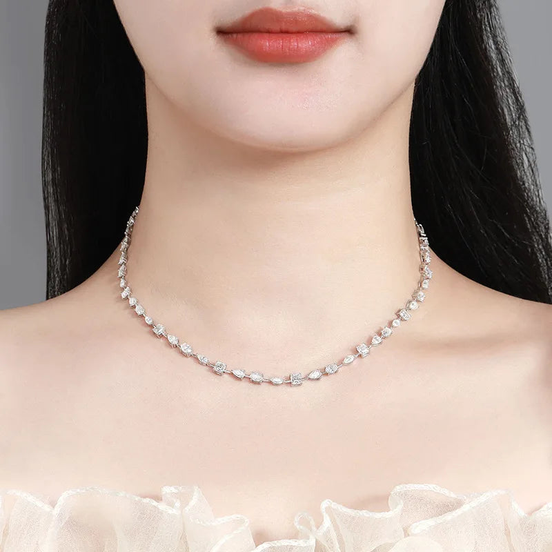 OEVAS 11.45cttw Full Moissanite Choker Necklace for Women S925 Silver Lab Diamond-losil
