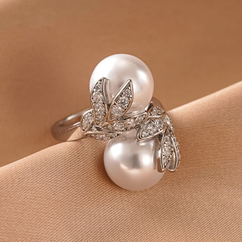 Huitan Attractive Ring with Imitation Pearl Exquisite Trendy Finger Accessories for Women-losil