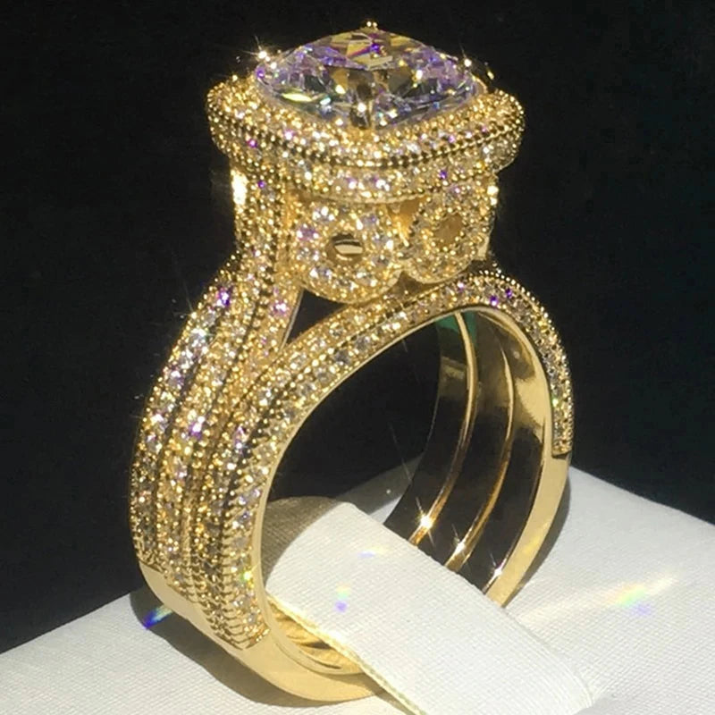 Huitan 3Pcs Set Wedding Rings for Women Full Sparking Cubic Zirconia Luxury-losil