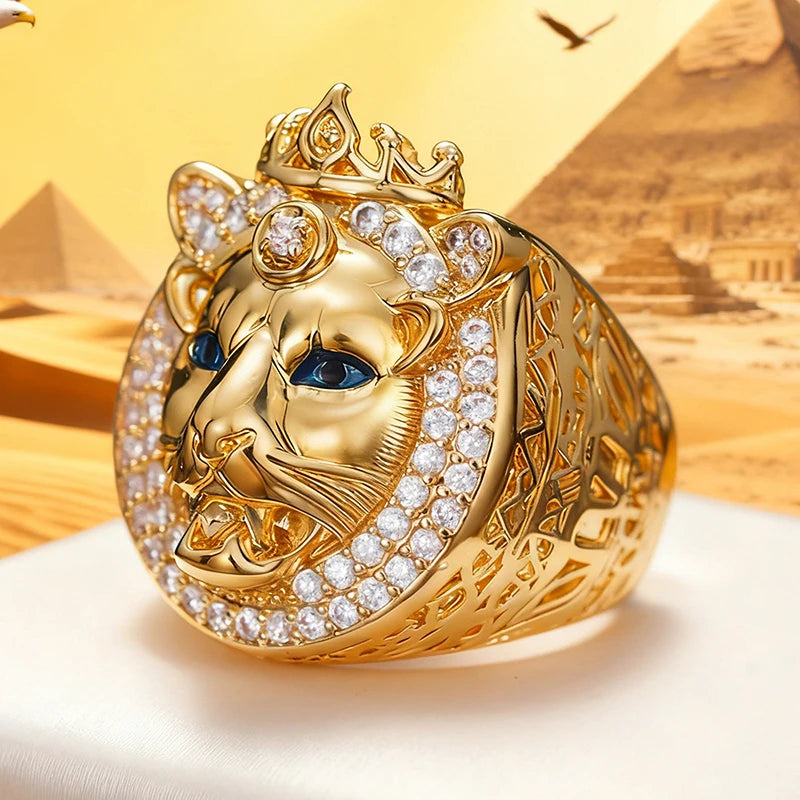 Huitan Luxury Lion King Crown Ring for Women Chic Brilliant Gorgeous Stylish-losil