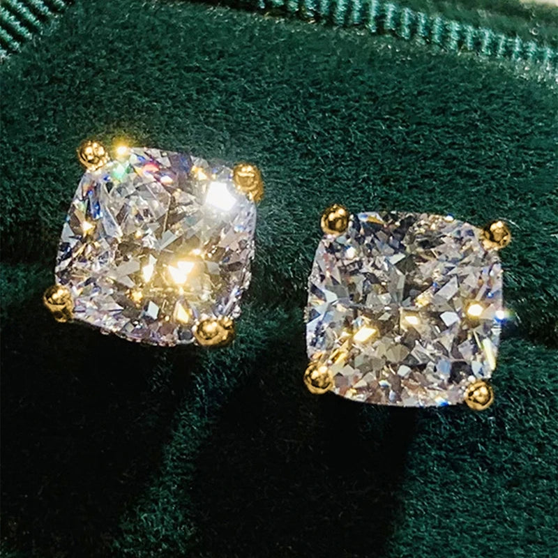 Huitan Cushion White/Pink/Yellow/Blue Cubic Zirconia Stud Earrings for Women Simple Elegant Female-losil