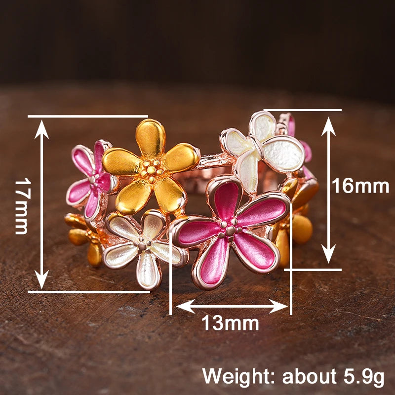 Huitan Colorful Flower Butterfly Enamel Finger Ring for Women Rose Gold Color-losil