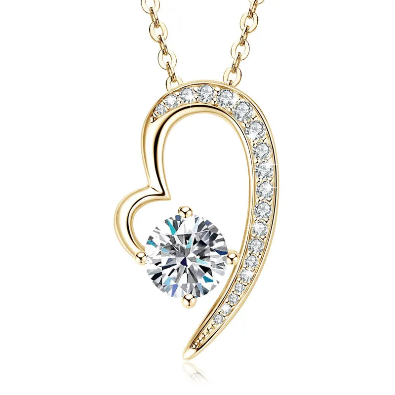 Anziw Real 925 Silver Heart Pendant Necklace Moissanite 1CT 6.5mm S925 Chain-losil
