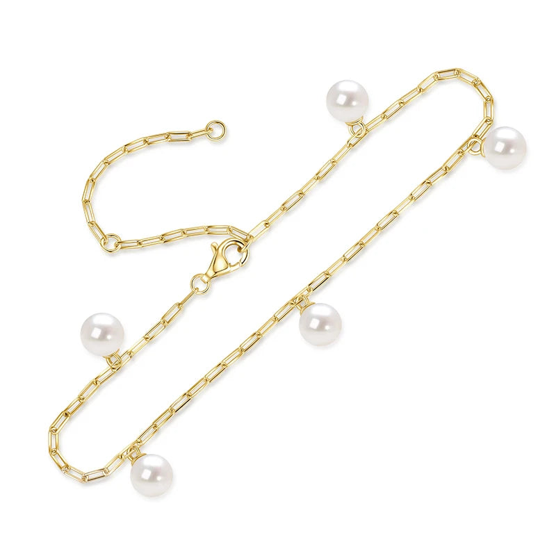 Anziw Fashion 925 Sterling Silver 6.5mm Natural Freshwater Pearl Bracelet for Women-losil