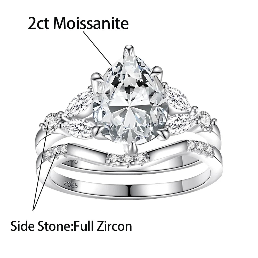 OEVAS 2ct 7x9MM Moissanite Two Rings S925 Silver Lab Diamond Wedding Ring-losil