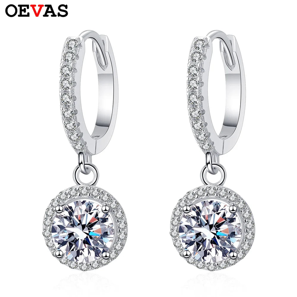 OEVAS 6.5mm 2cttw D Color Moissanite Earring 100% S925 Sterling Sliver Earrings-losil