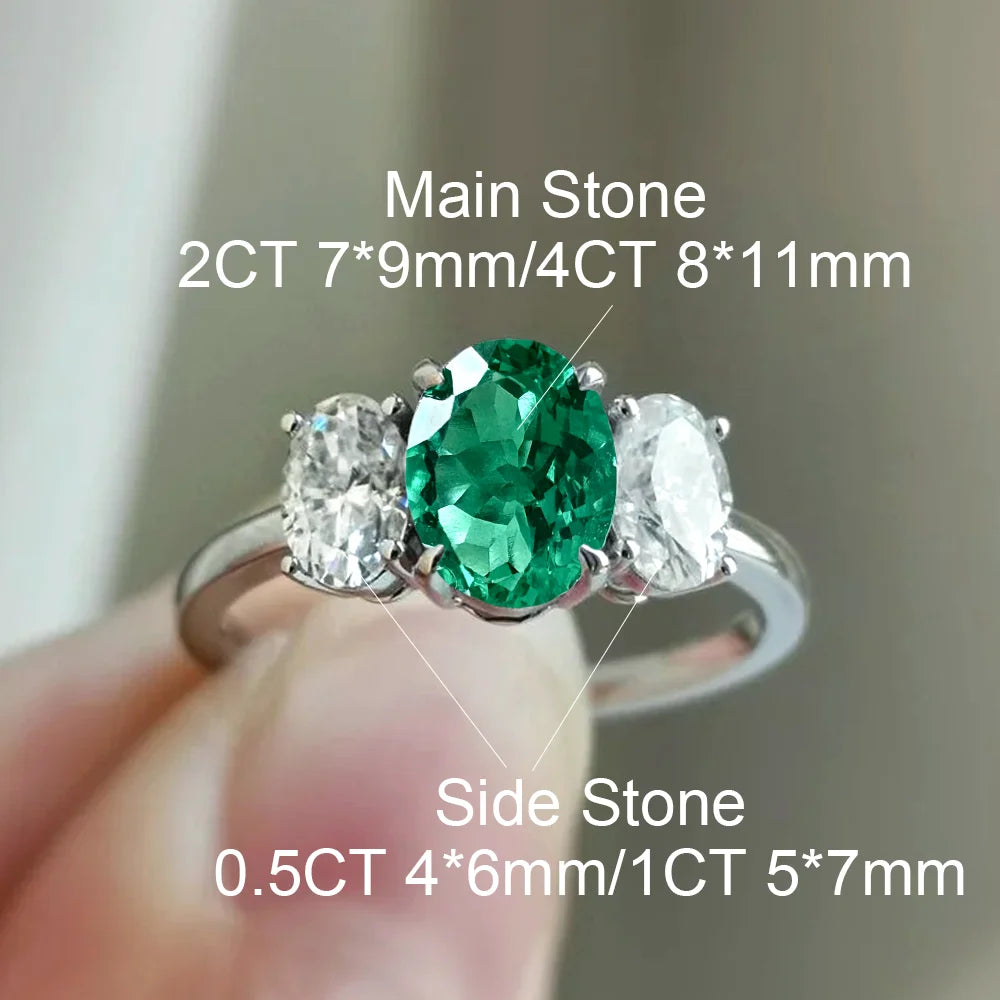 OEVAS 2/4CT Lab Grown Colombian/Zambian Emerald Ring for Women S925 Silver Oval-losil