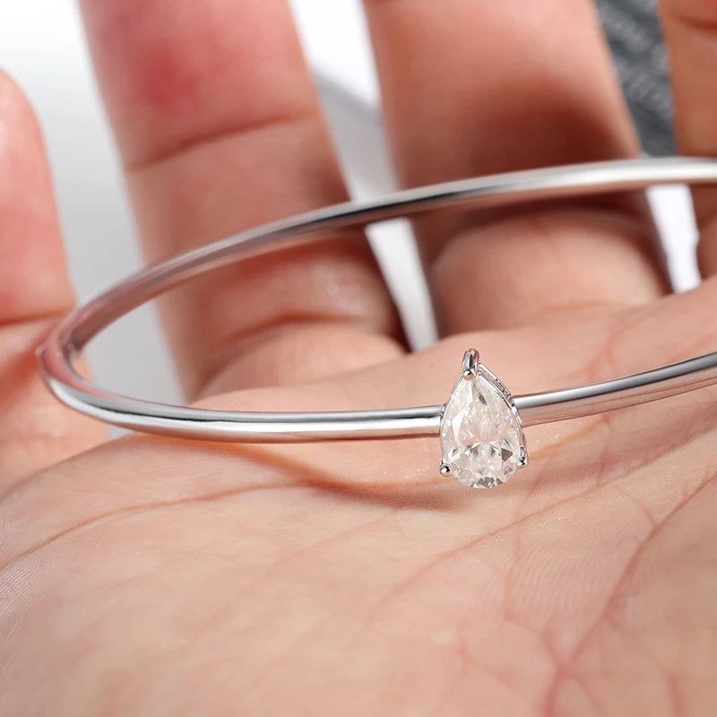 OEVAS Certified 1CT Pear Cut Moissanite Bangles S925 Silver Solitaire Lab Diamond-losil