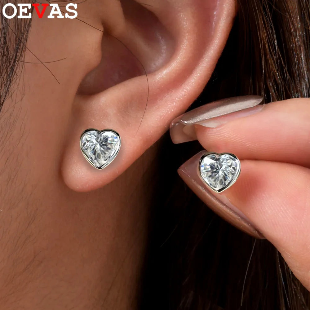 OEVAS 5mm Heart Cut Moissanite Bezel Earrings for Women 100% S925 Silver-losil