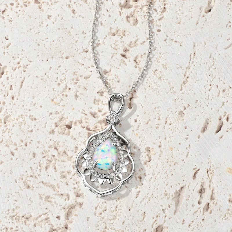 Luxury Artificial White Opal Pendant Necklace for Women 925 Silver Oval Pear-losil