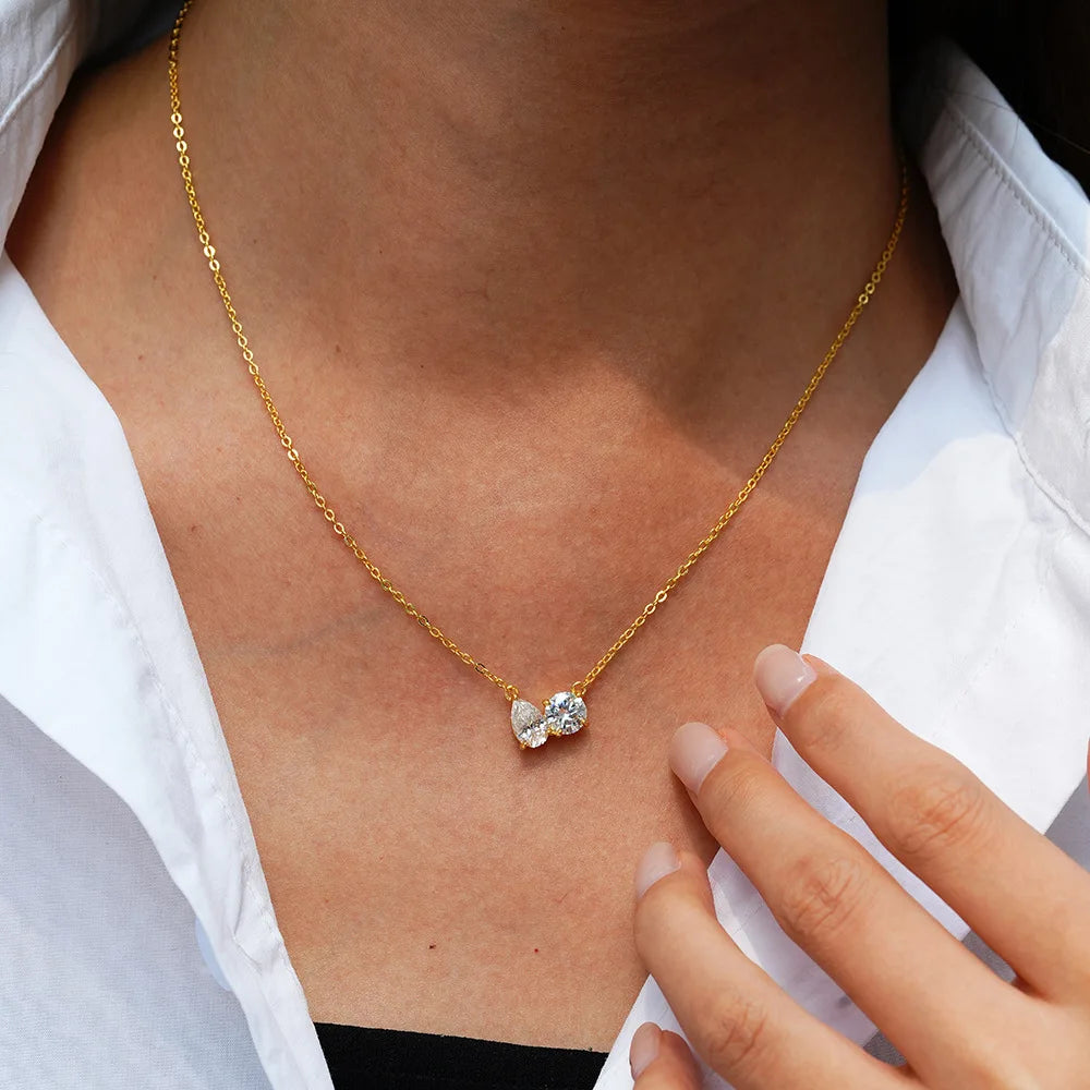 OEVAS 2CT Pear Cut Moissanite 2-stone Pendant Necklace For Women 100% S925-losil