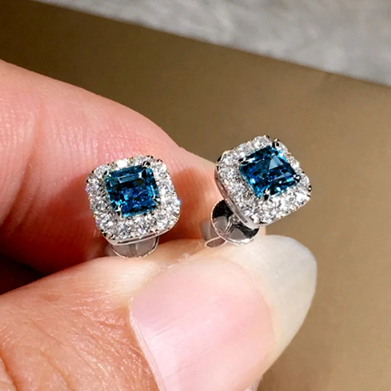 Huitan Trendy Shinning Stud Earrings for Women Bright Cubic Zirconia Ear Stud-losil